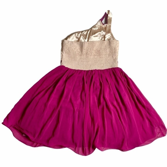 Katia One Shoulder Fit & Flare Magenta Cream Dress Size Large - Picture 4 of 12